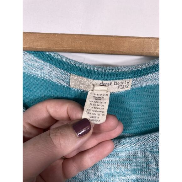 Derek Heart Plus Sweater Knit Top 3X Stripe Blue Chiffon Hem Boho Fairy Core - Picture 6 of 9